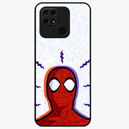 Omg Spiderman Glass Case showing flat back view with bold superhero inspired artwork and glossy glass finish.