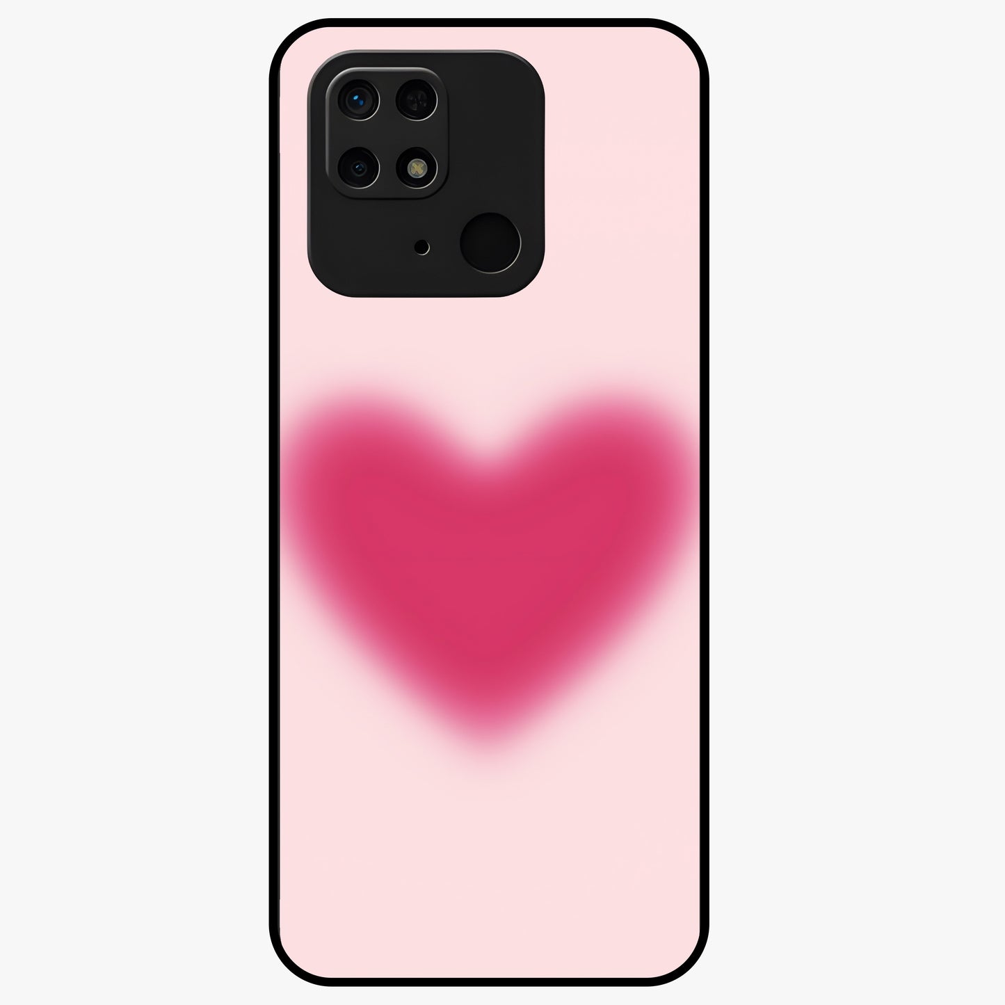 Pink Aura Heart Glass Case showing flat back view with glowing heart artwork and glossy glass finish.