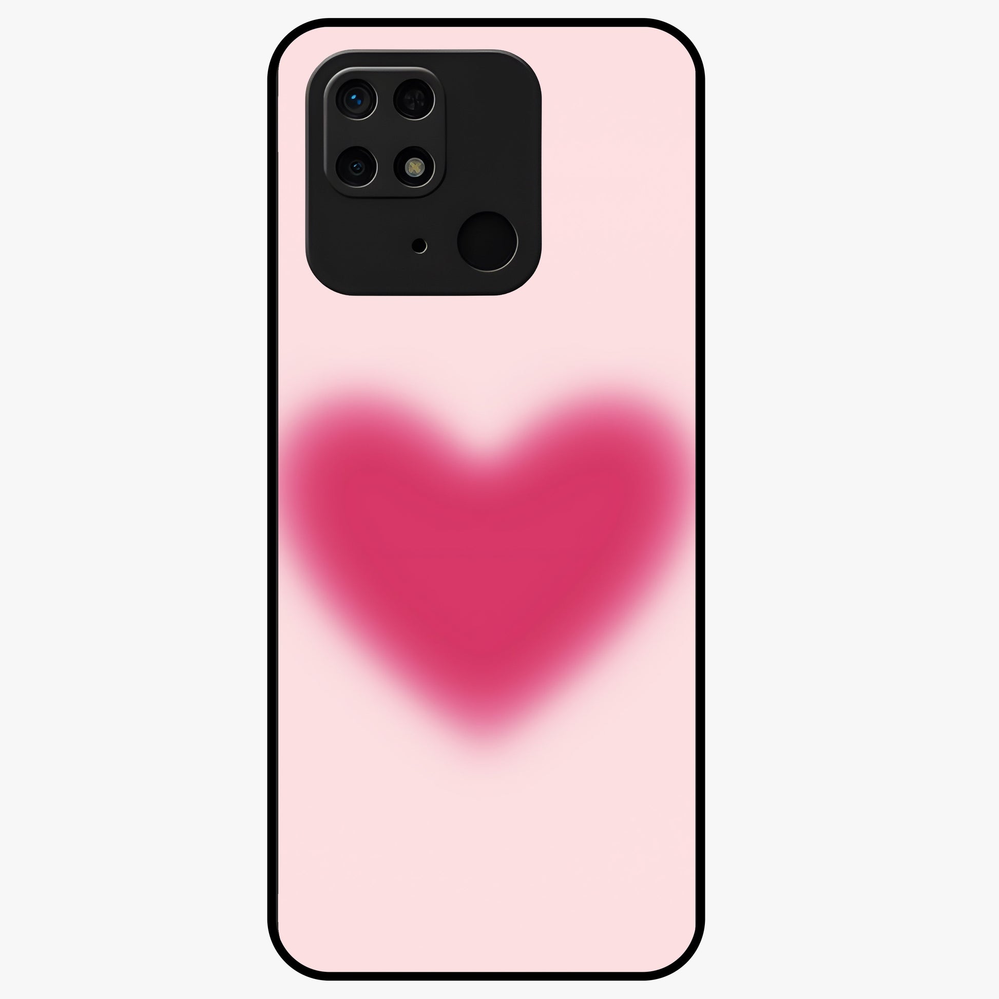 Pink Aura Heart Glass Case showing flat back view with glowing heart artwork and glossy glass finish.