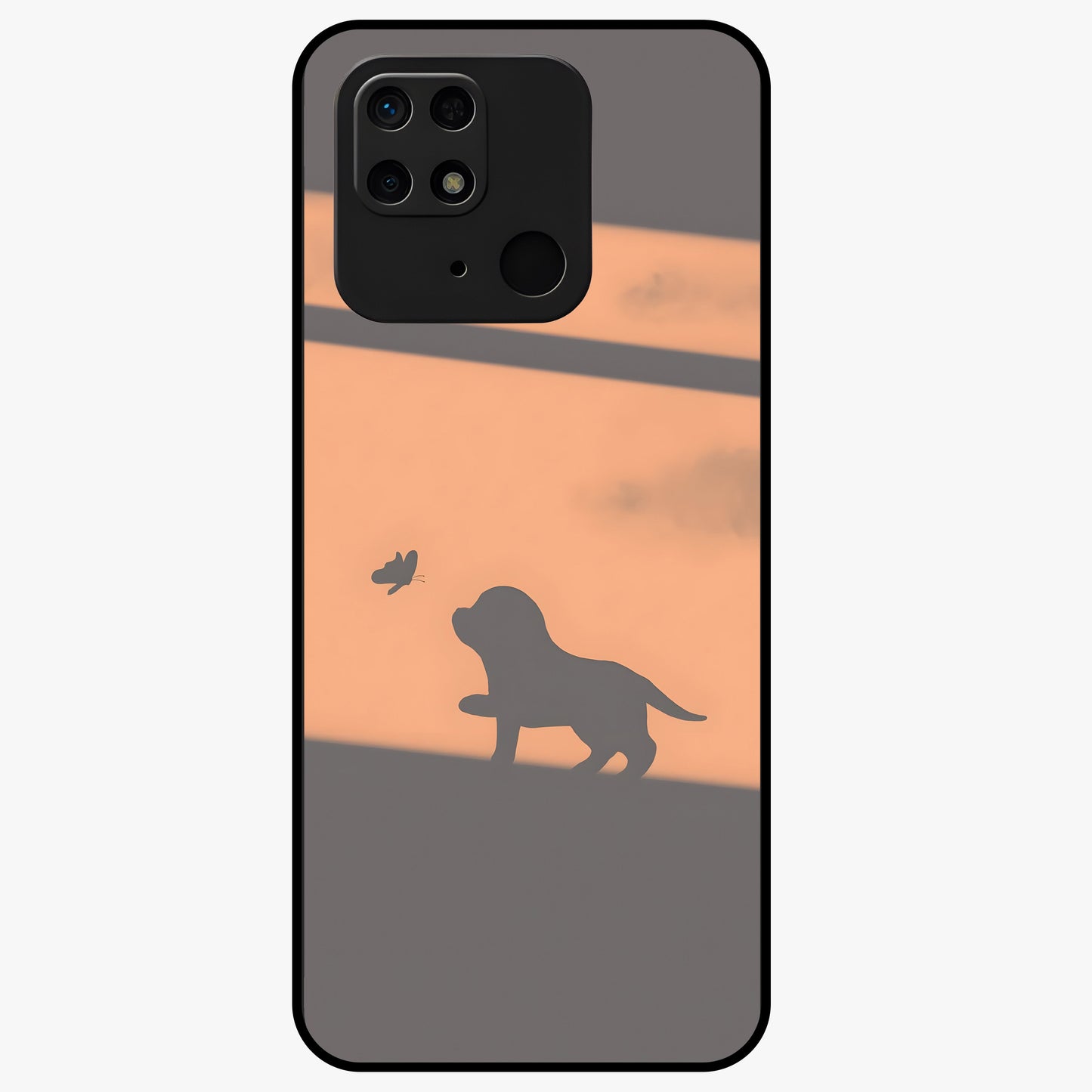 Puppy Shadow Art Glass Case showing flat back view with cute puppy shadow style artwork and glossy glass finish.