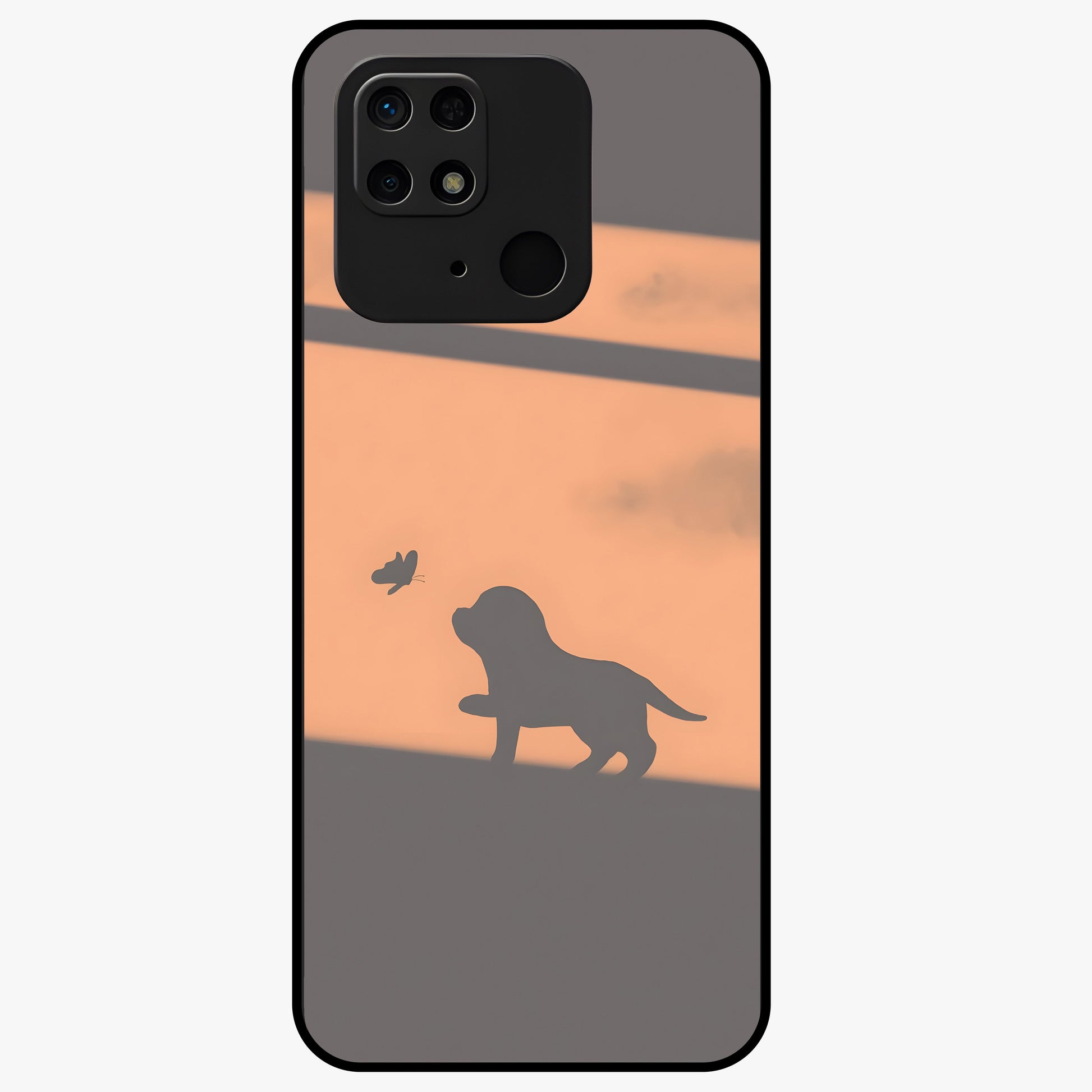 Puppy Shadow Art Glass Case showing flat back view with cute puppy shadow style artwork and glossy glass finish.