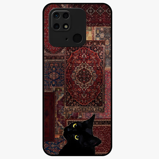 Regal Magic Cat Apple Glass Case showing flat back view with magical cat artwork holding apple and glossy glass finish.