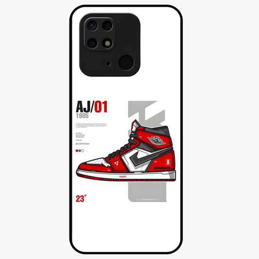 Retro Sneaker Blueprint Glass Case showing flat back view with sneaker blueprint style artwork and glossy glass finish.