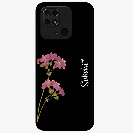 Riching Lavender Flower Custom Name Glass Case showing flat back view with lavender floral artwork and personalized name design.
