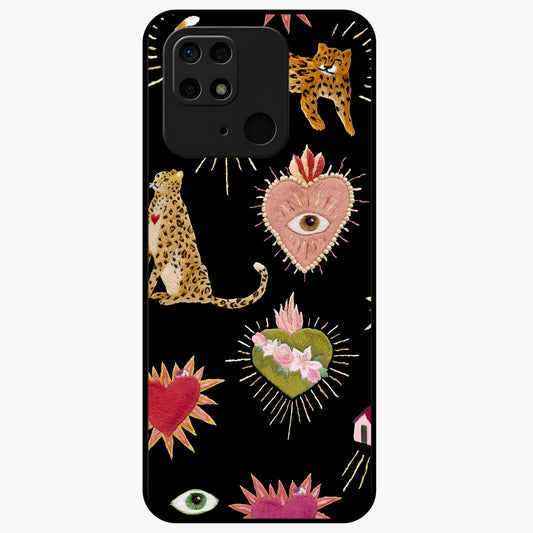 Sacred Jungle Heart Glass Case showing flat back view with jungle inspired heart artwork and glossy glass finish.