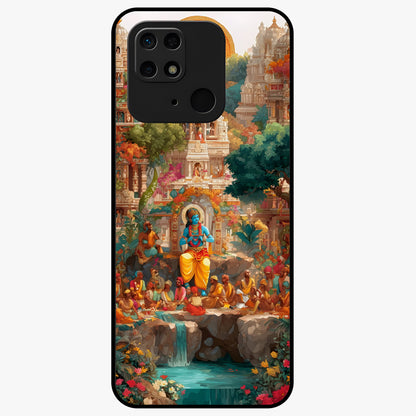 Sacred Sunlight Gods Glass Case showing flat back view with divine sunlight themed artwork and glossy glass finish.