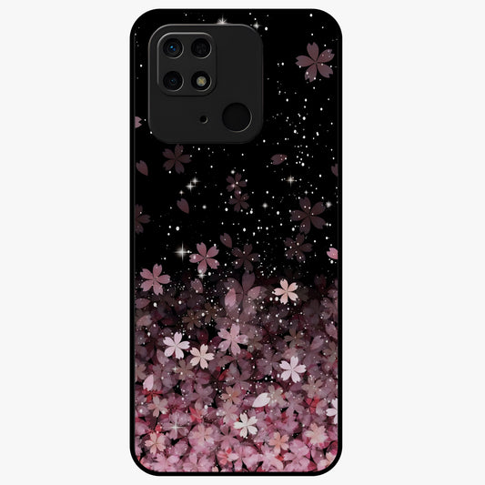 Small Starry Flowers Glass Case showing flat back view with delicate starry floral artwork and glossy glass finish.