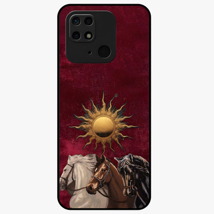 Solar Riders Glass Case showing flat back view with dynamic rider themed artwork and glossy glass finish.