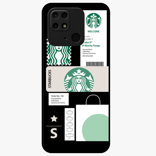 Starbucks Mocha Glass Case showing flat back view with coffee inspired artwork and glossy glass finish.