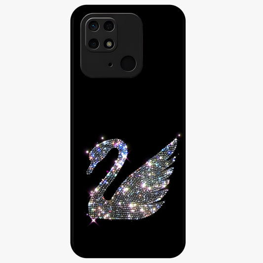 Starlit Swan Grace Glass Case showing flat back view with graceful swan artwork under starry sky and glossy glass finish.