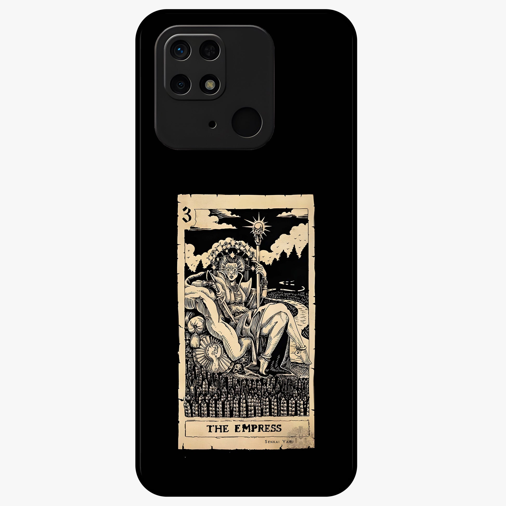 The Empress Glass Case showing flat back view with regal feminine artwork and glossy glass finish.