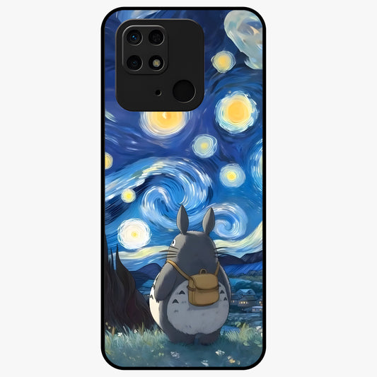 Totoro In Van Gogh Art Glass Case showing flat back view with whimsical character artwork inspired by Van Gogh style and glossy glass finish.