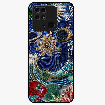 Universe Underwater Spark Glass Case showing flat back view with cosmic underwater themed artwork and glossy glass finish.