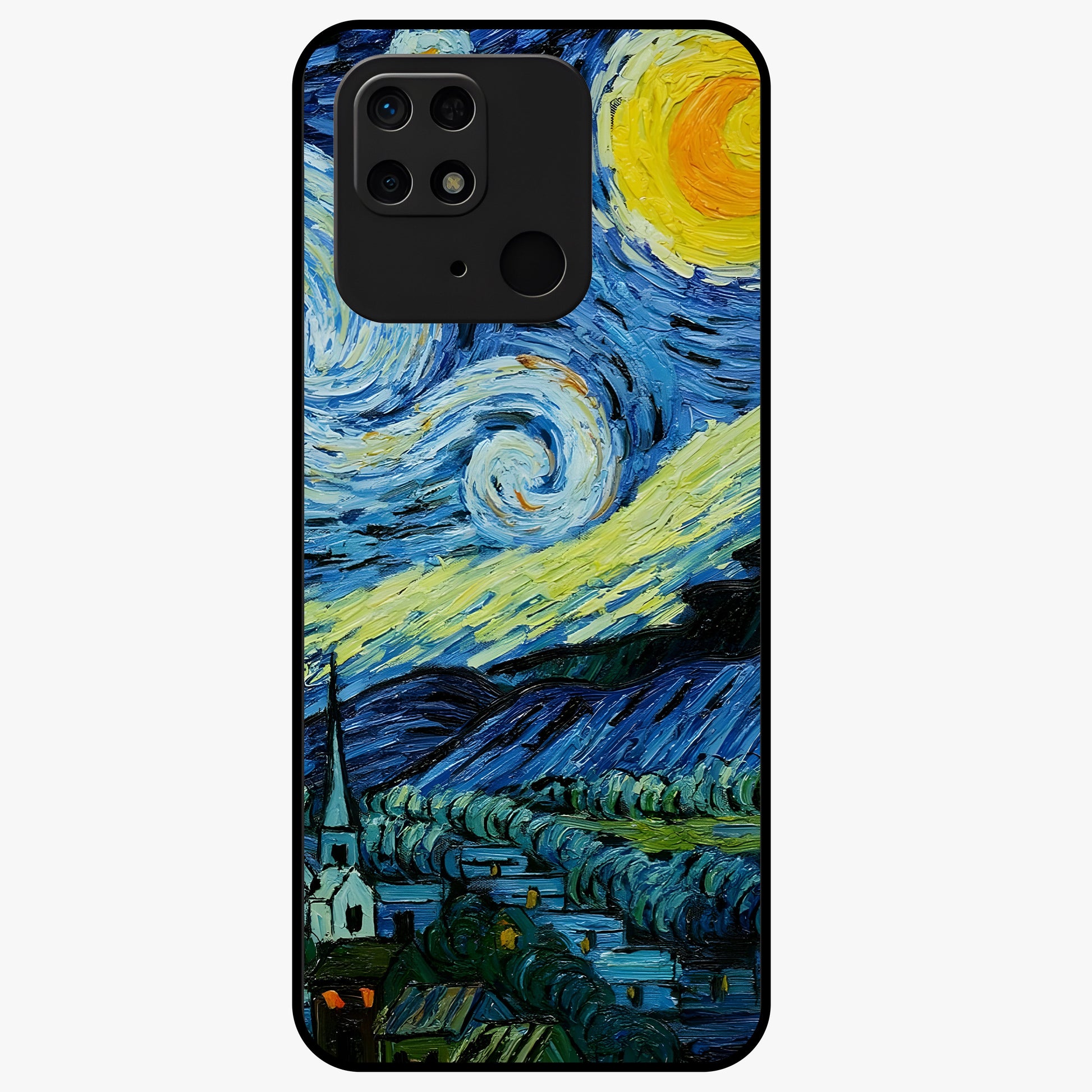 Van Gogh Art Glass Case showing flat back view with classic painterly artwork inspired by Van Gogh style and glossy glass finish.