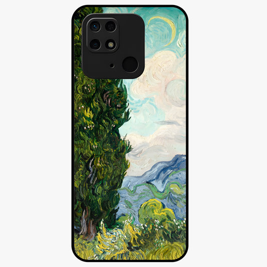 Van Gogh Vintage Art Glass Case showing flat back view with vintage painterly artwork inspired by Van Gogh style and glossy glass finish.