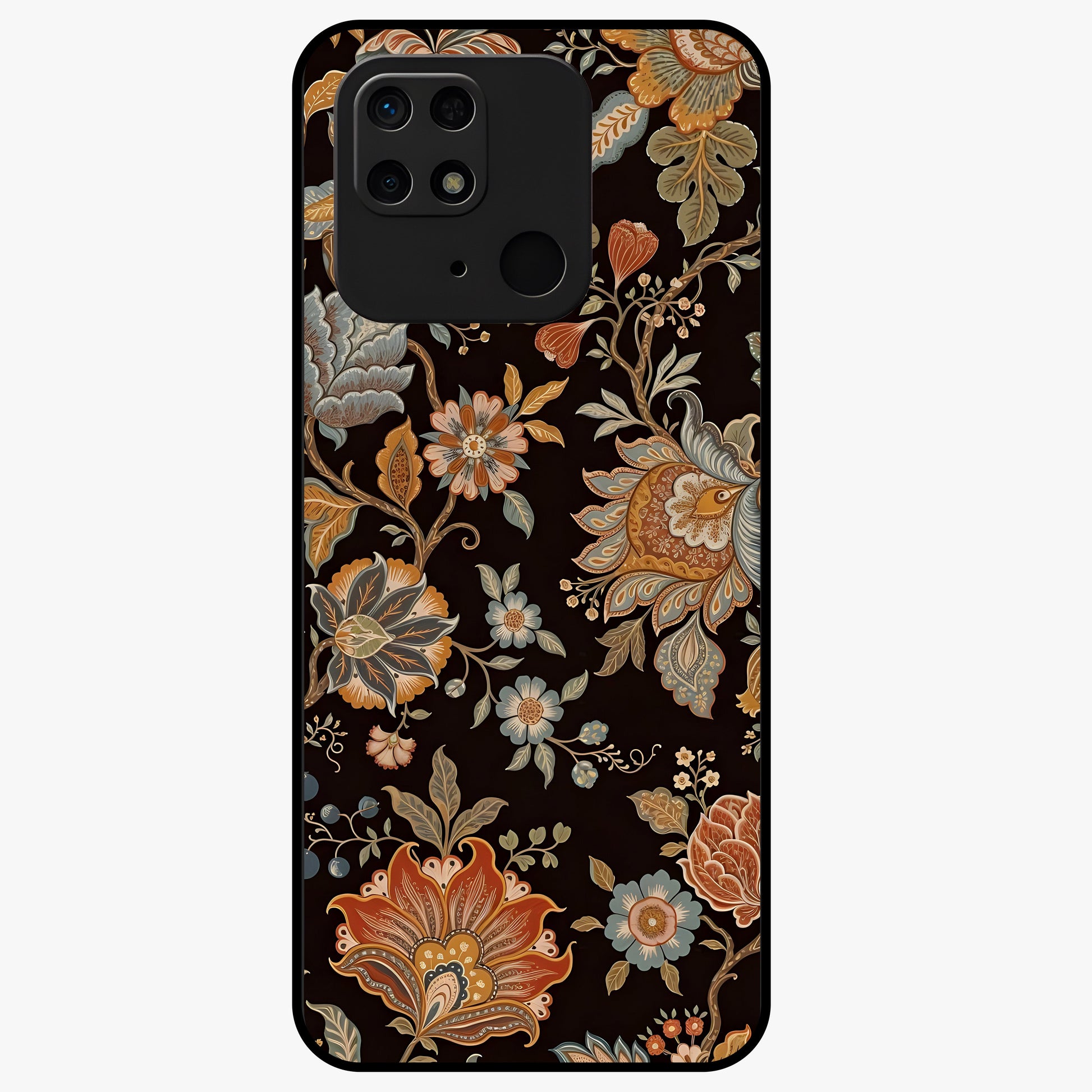Vintage Floral Dream Glass Case showing flat back view with classic floral artwork and glossy glass finish.