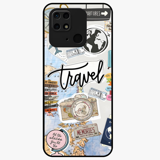 Wanderlust Journal Glass Case showing flat back view with travel inspired artwork and glossy glass finish.