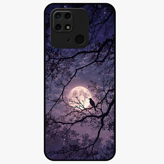Whispering Moon Silence Glass Case showing flat back view with serene moon themed artwork and glossy glass finish.