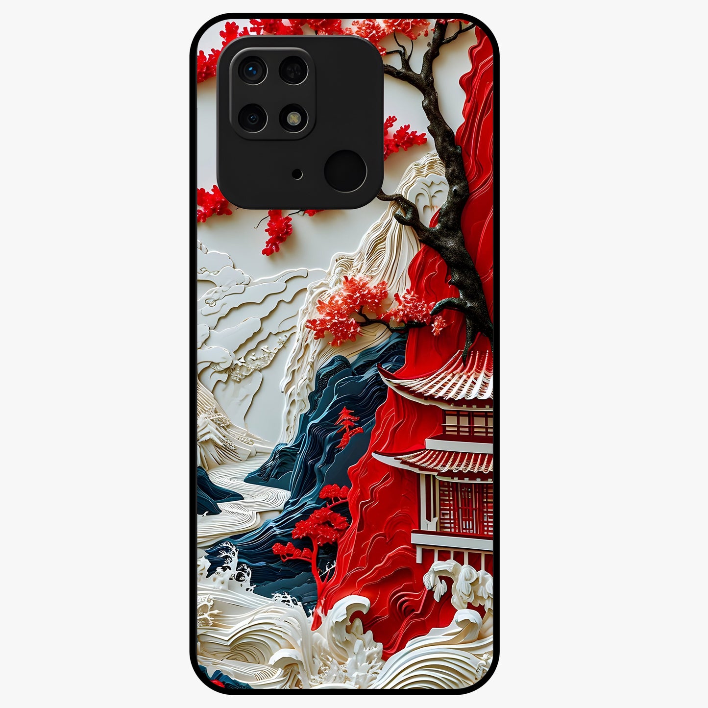 Whispers Of Sakura Waves Glass Case showing flat back view with cherry blossom wave artwork and glossy glass finish.