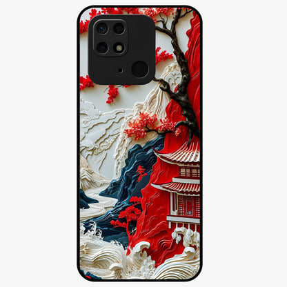 Whispers Of Sakura Waves Glass Case showing flat back view with cherry blossom wave artwork and glossy glass finish.