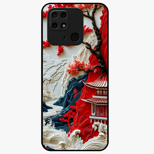 Whispers Of Sakura Waves Glass Case showing flat back view with cherry blossom wave artwork and glossy glass finish.