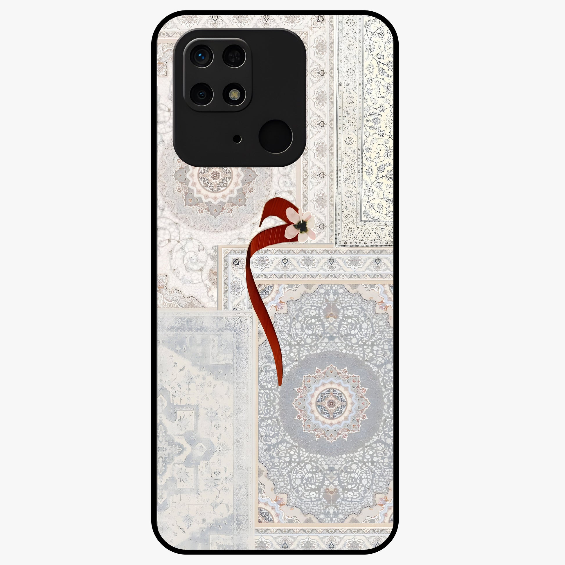 White Aesthetic Bow Glass Case showing flat back view with minimal bow artwork and glossy glass finish.