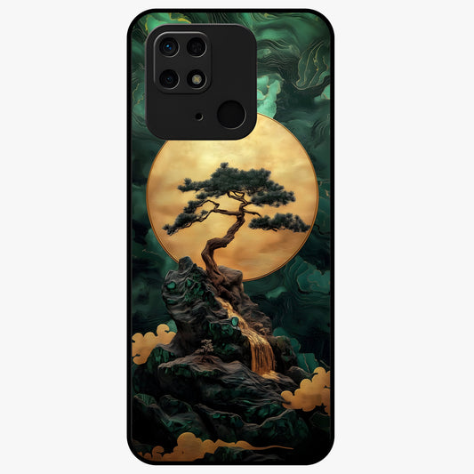 Zen Moon Rise Glass Case showing flat back view with calm moonrise artwork and glossy glass finish.