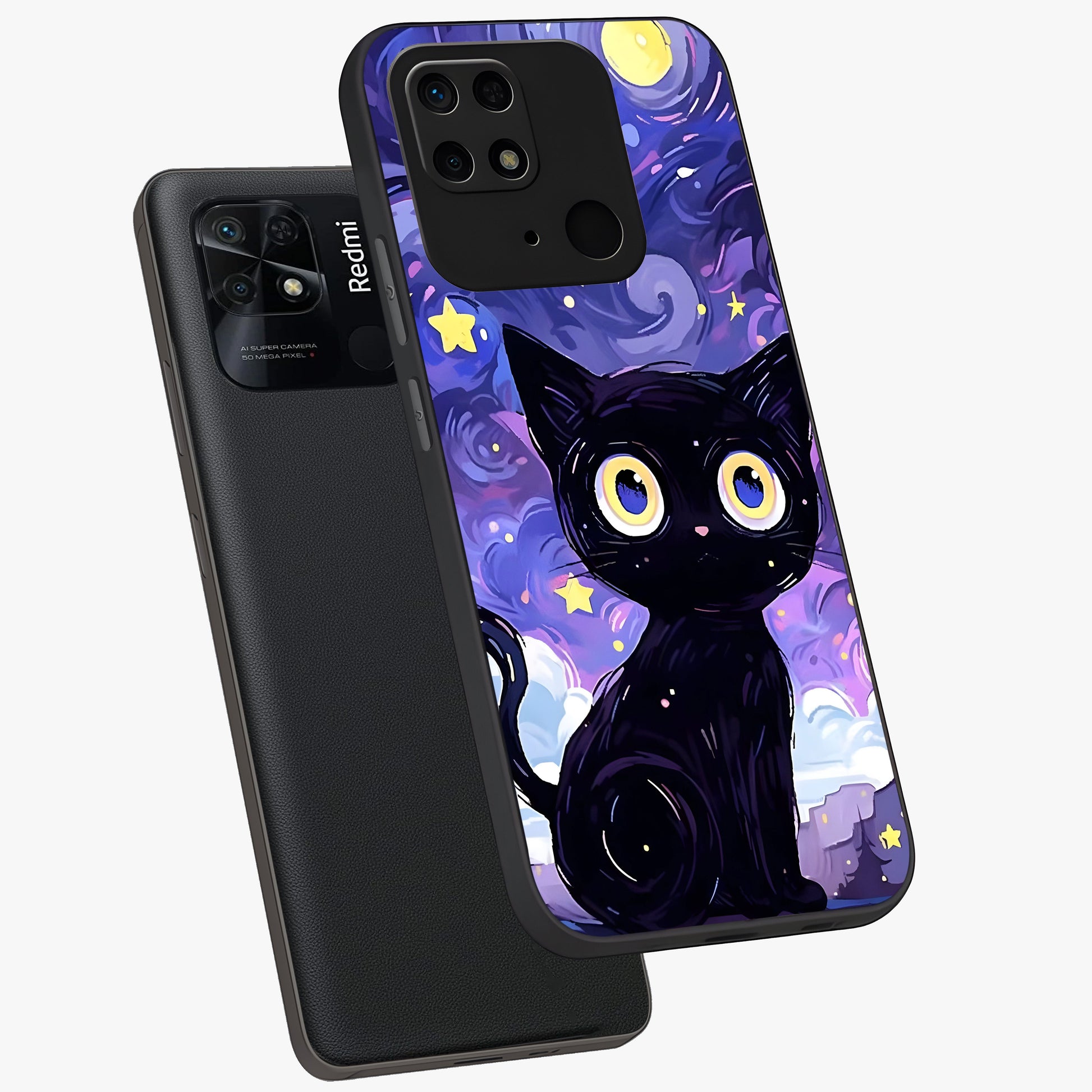 Abstract Cat Art Glass Case displayed in angled mockup highlighting modern abstract cat artwork and sleek glass surface.