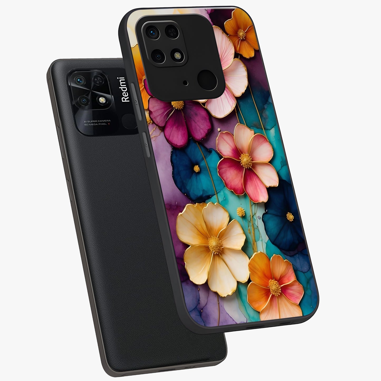 Artlyn Grace Flower Pattern Glass Case displayed in angled mockup highlighting delicate flower pattern design and smooth glass surface.