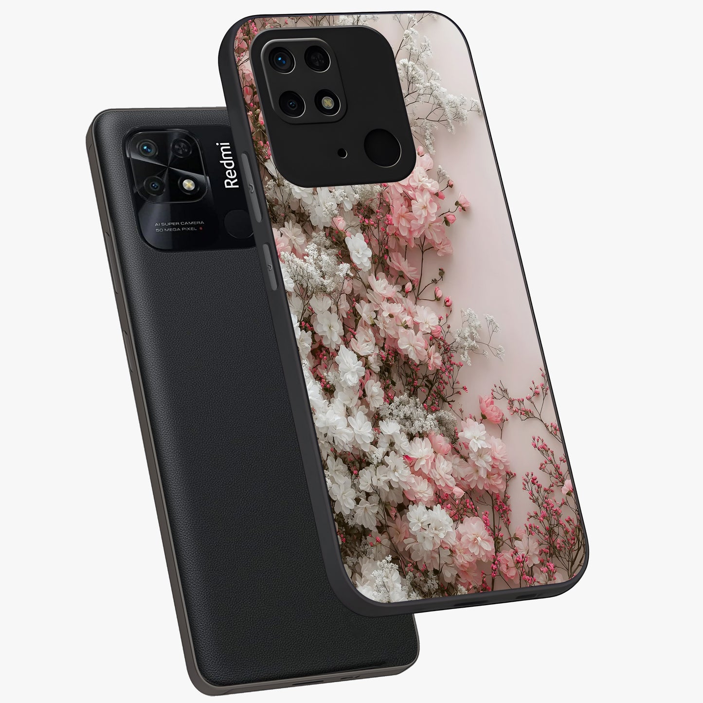 Blush Blossom Cloud Glass Case displayed in angled mockup highlighting soft cloud and blossom design with pastel aesthetic.