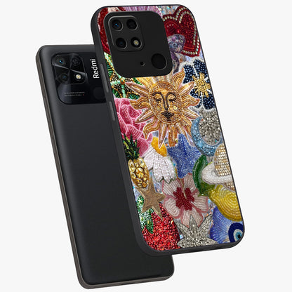 Celestial Floral and Playful Glass Case displayed in angled mockup highlighting playful floral design with dreamy celestial elements.