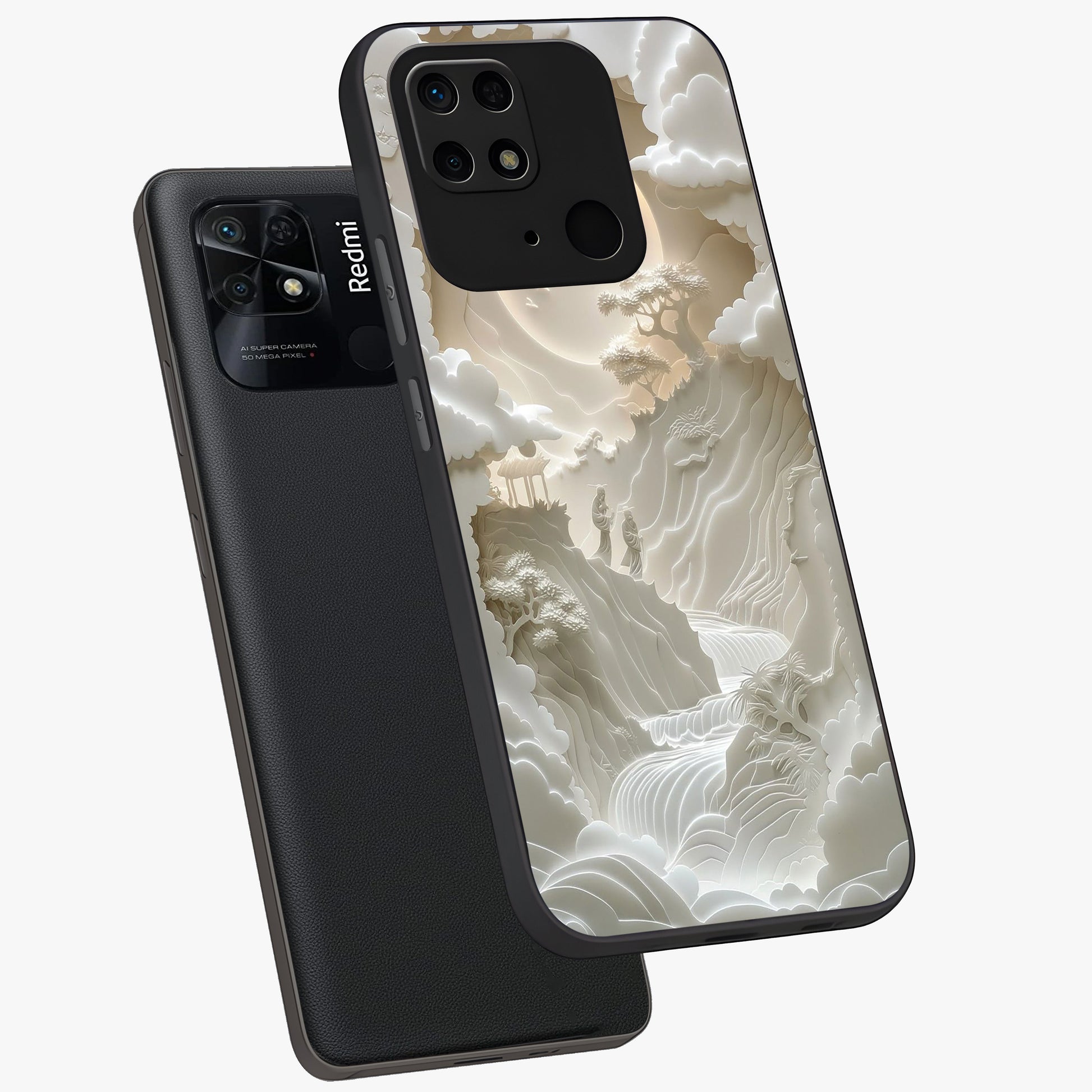 Celestial Origami Glass Case displayed in angled mockup highlighting geometric origami design with cosmic aesthetic theme.
