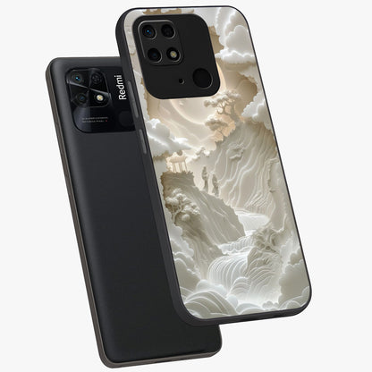 Celestial Origami Glass Case displayed in angled mockup highlighting geometric origami design with cosmic aesthetic theme.
