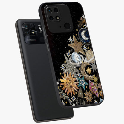 Cosmic Sparkle Dreams Glass Case displayed in angled mockup highlighting dreamy star sparkle design with celestial aesthetic.