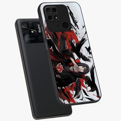 Crimson Crow Illusion Glass Case displayed in angled mockup highlighting mysterious crow graphic with dark aesthetic style.