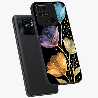 Delicate Multicolor Flowers Glass Case displayed in angled mockup highlighting colorful flower pattern with soft aesthetic style.