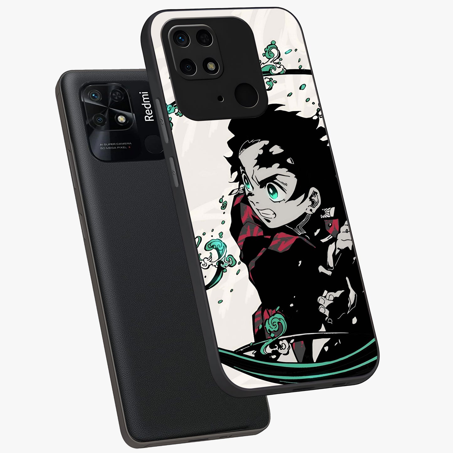 Demon Slayer Glass Case displayed in angled mockup highlighting dramatic anime character design with action aesthetic.
