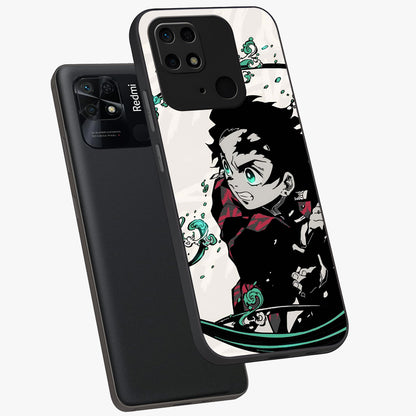 Demon Slayer Glass Case displayed in angled mockup highlighting dramatic anime character design with action aesthetic.