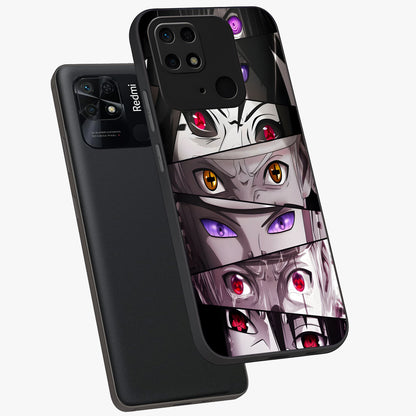 Eyes of Destiny Glass Case displayed in angled mockup highlighting bold eye illustration with mystical aesthetic style.