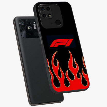 Fire F11 Glass Case displayed in angled mockup highlighting bold fire inspired graphic with energetic aesthetic style.