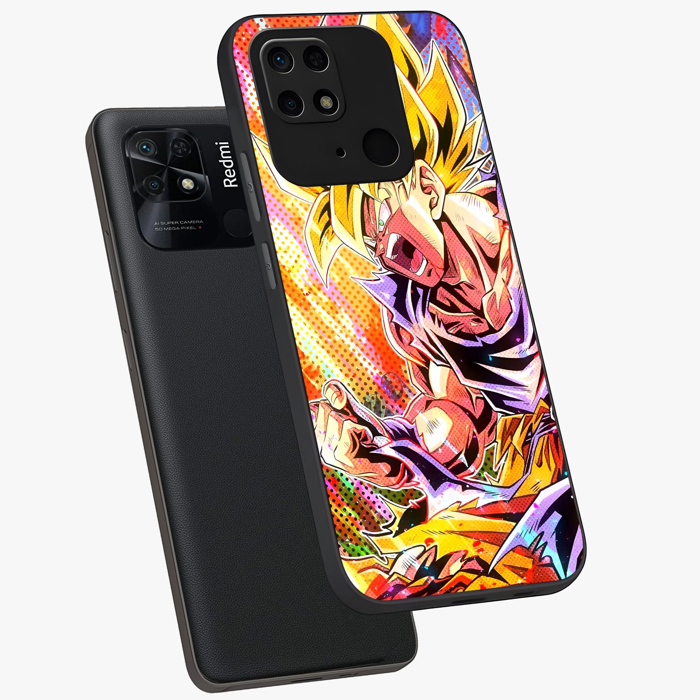 Firing Goku Glass Case displayed in angled mockup highlighting dynamic anime character design with action aesthetic.