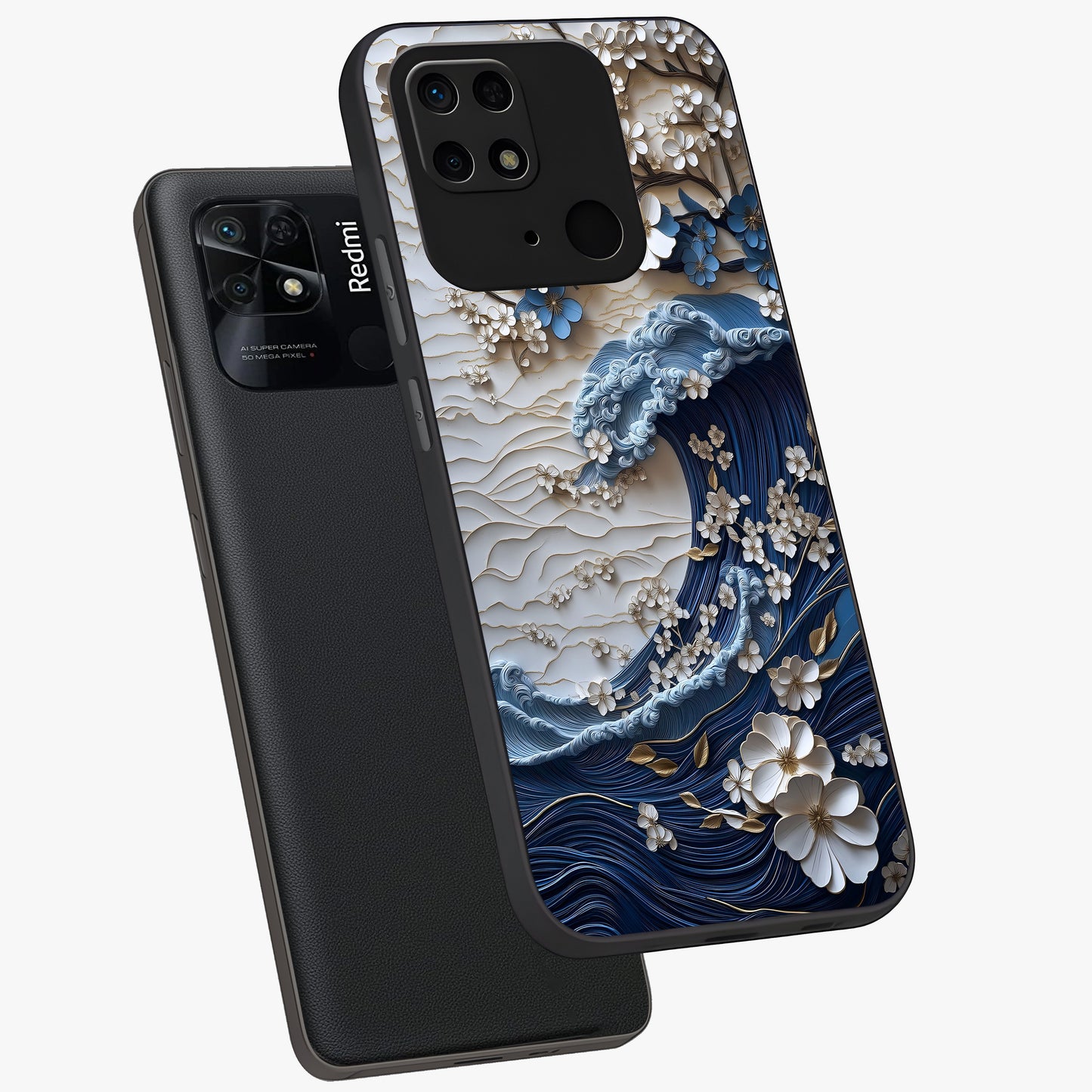 Floral Wave Origami Glass Case displayed in angled mockup highlighting geometric origami flower design with modern aesthetic style.