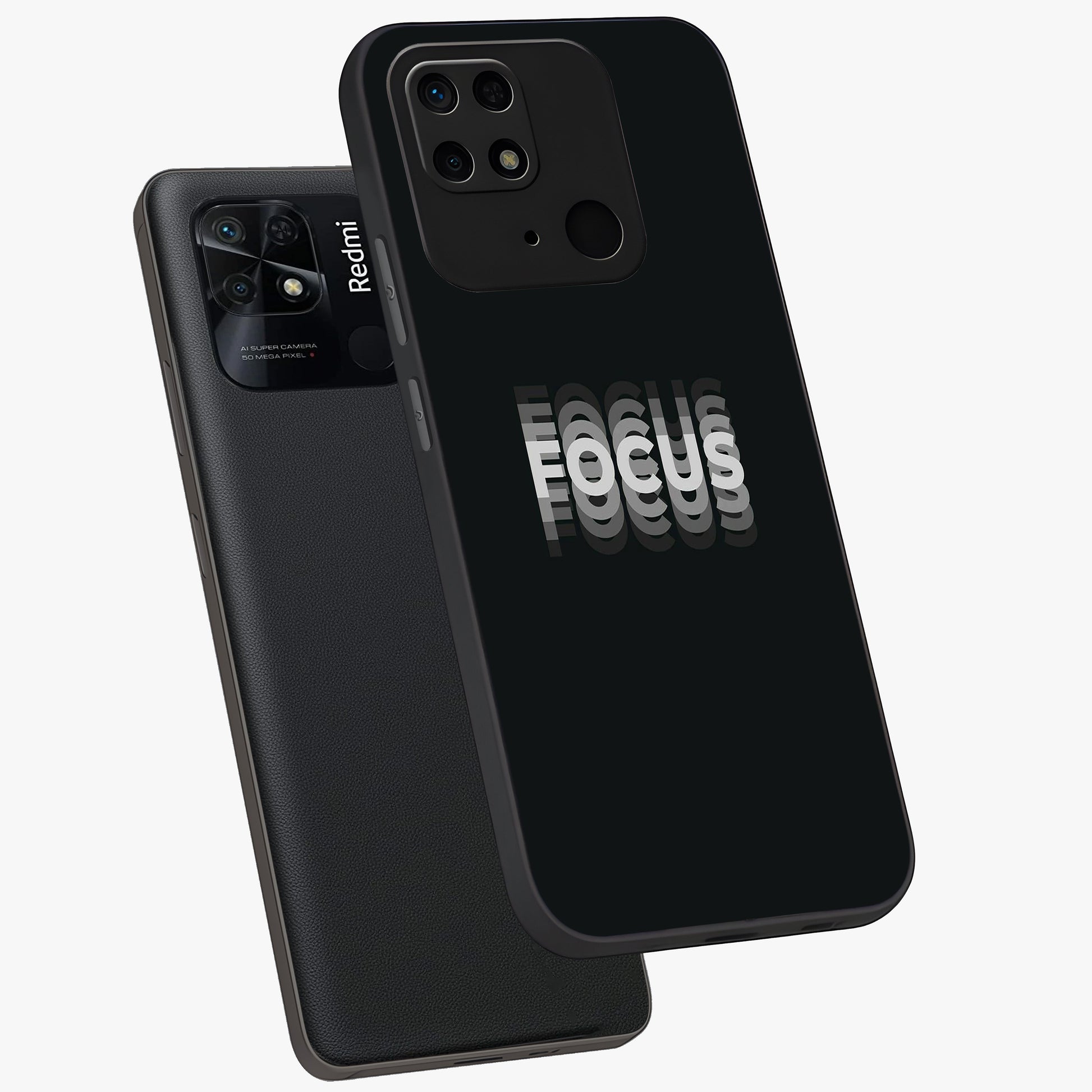 Focus Mode On Glass Case displayed in angled mockup highlighting clean minimal text artwork with modern aesthetic style.