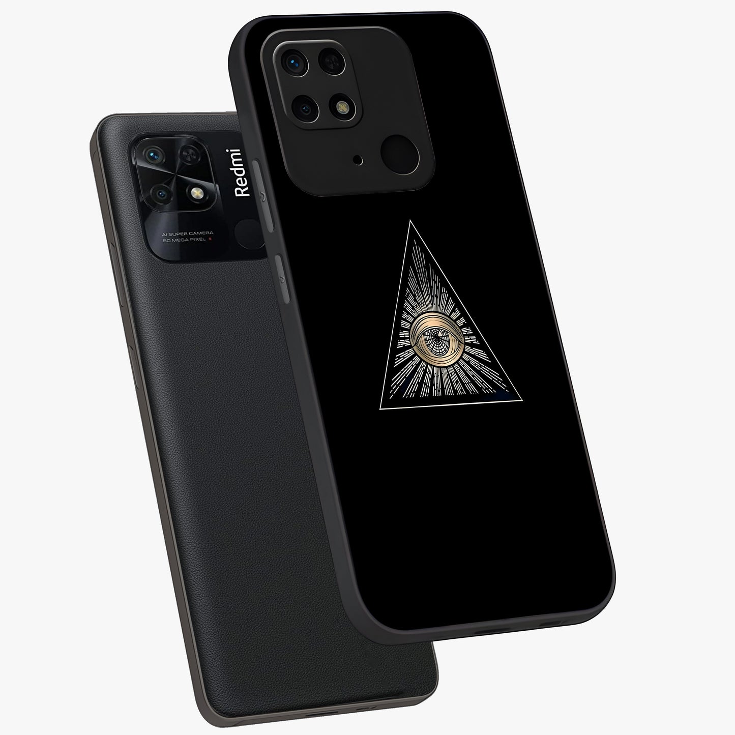 Illuminati Evil Glass Case displayed in angled mockup highlighting dark occult inspired design with bold aesthetic style.