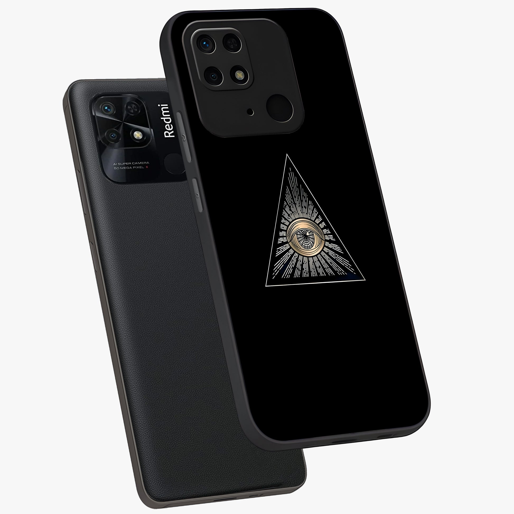 Illuminati Evil Glass Case displayed in angled mockup highlighting dark occult inspired design with bold aesthetic style.
