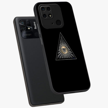 Illuminati Evil Glass Case displayed in angled mockup highlighting dark occult inspired design with bold aesthetic style.