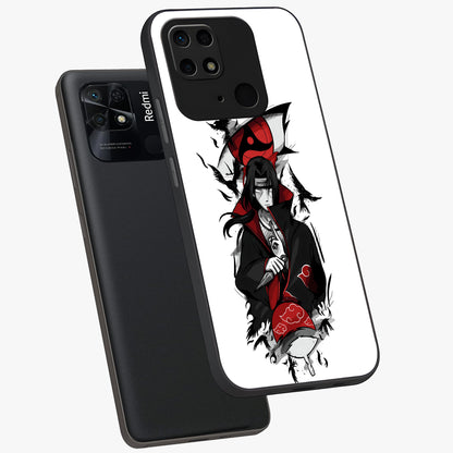 Itachi Limited Edition Naruto Anime Glass Case displayed in angled mockup highlighting dramatic anime illustration with bold action aesthetic.