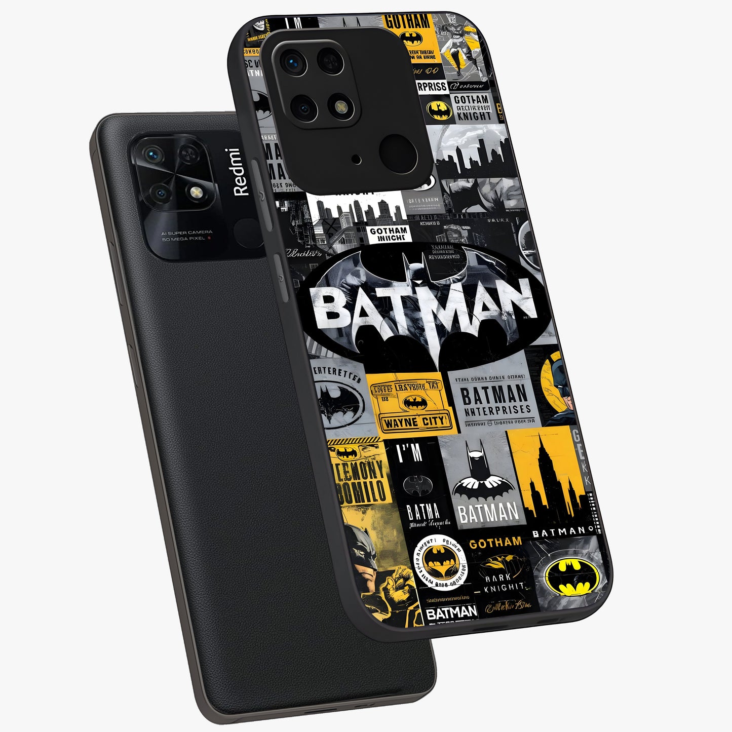 Knight Gotham Rise Glass Case displayed in angled mockup highlighting powerful knight silhouette design with dramatic aesthetic.