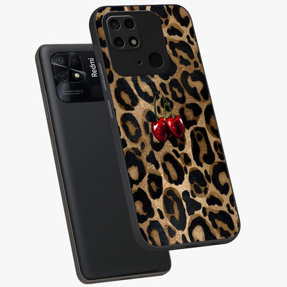 Leopard Wild Cherry Glass Case displayed in angled mockup highlighting bold animal print design with playful cherry aesthetic.
