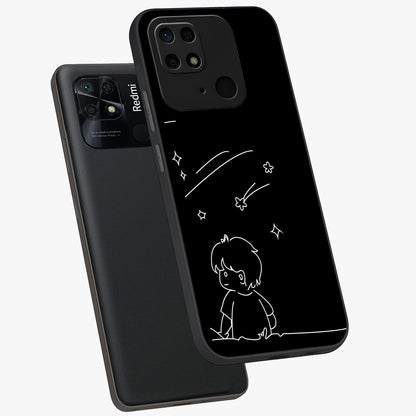 Line Art Boy With Shooting Stars Glass Case displayed in angled mockup highlighting elegant line art design with dreamy star aesthetic.
